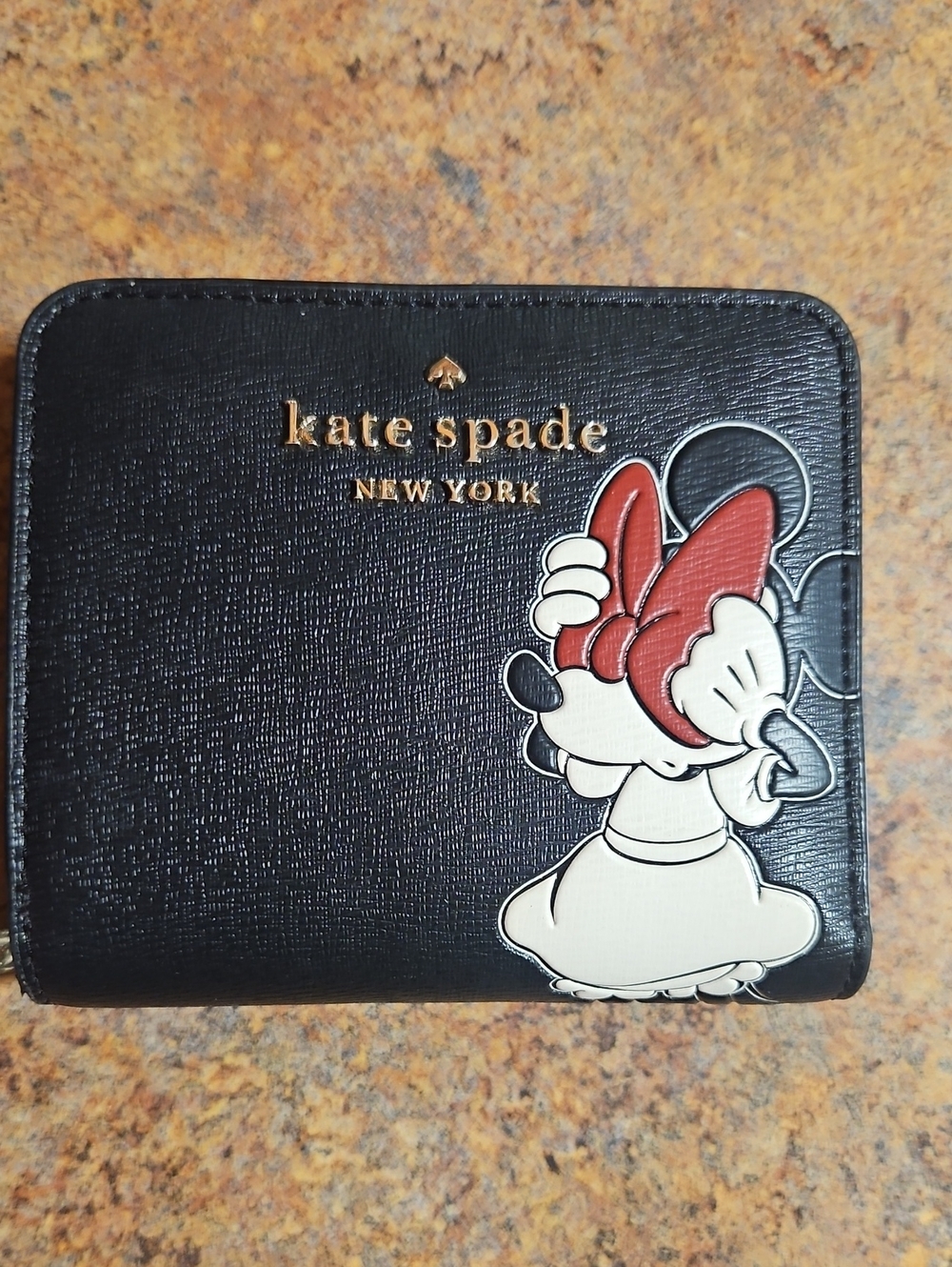 kate spade black leather Minnie Mouse ZIP AROUND CARD Wallet